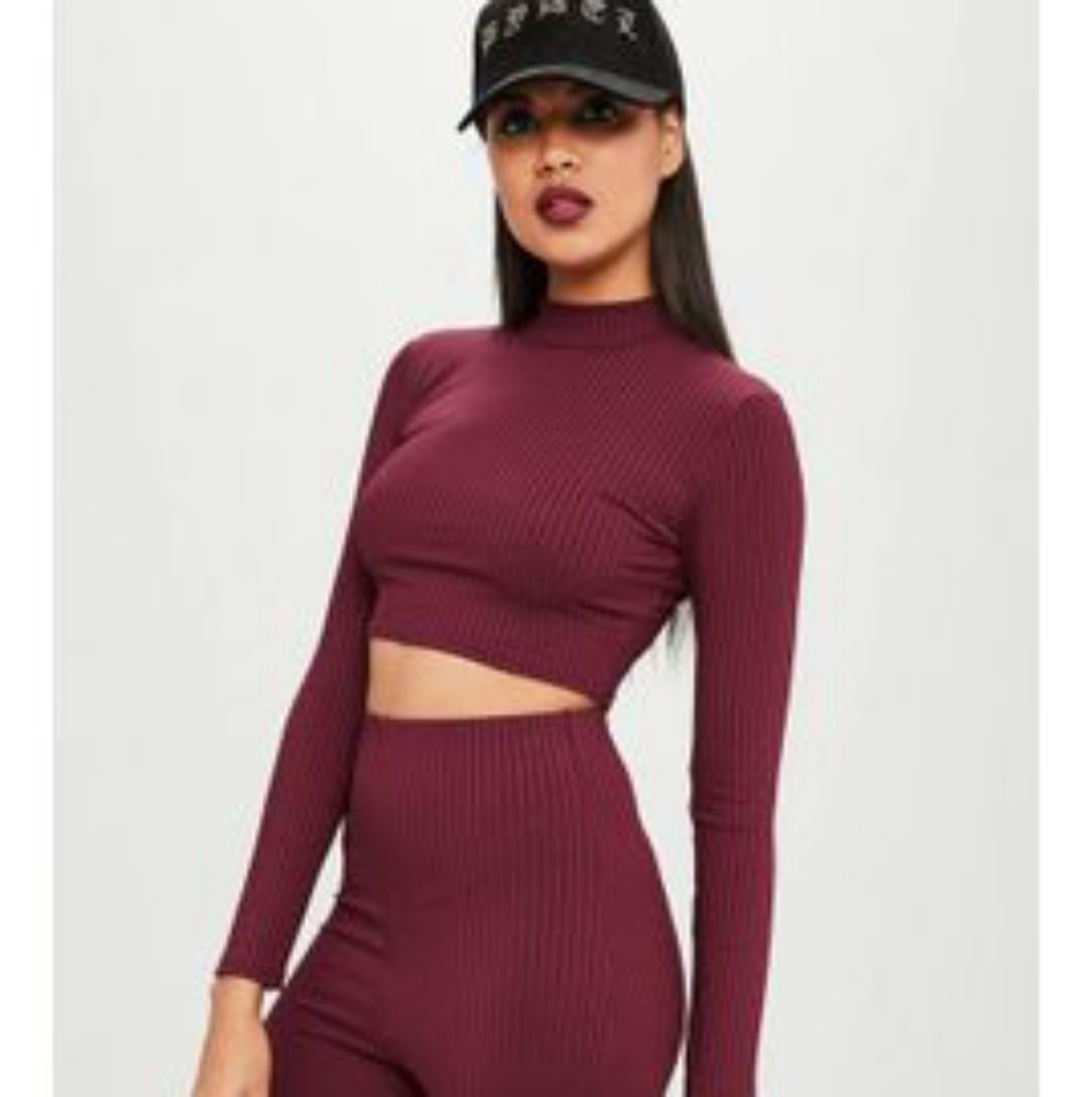 Missguided x Carly Bybel Burgundy Ribbed Top